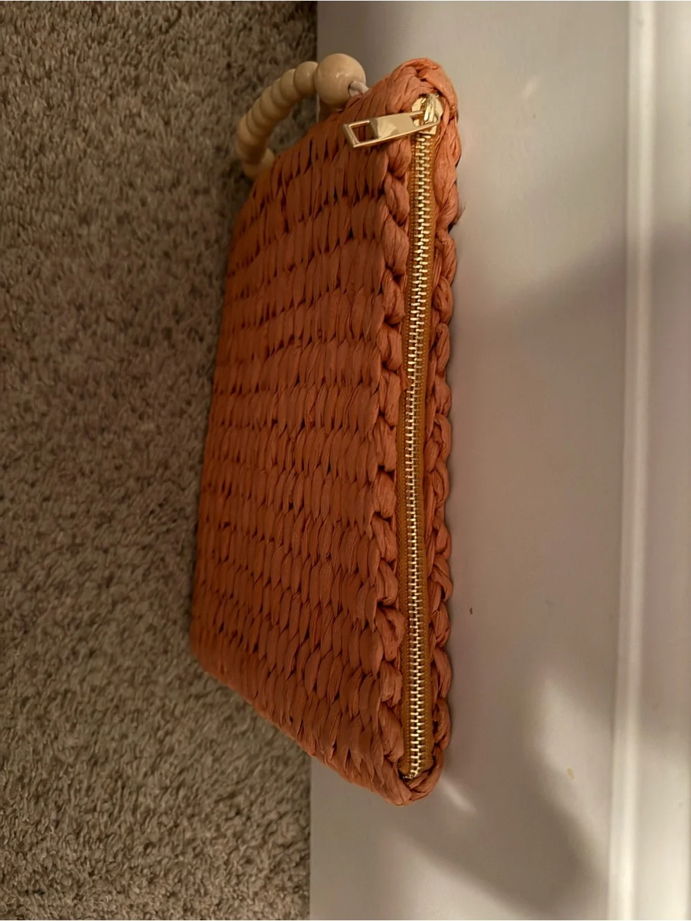 a new day Rust Orange Woven Wristlet with Beaded Handle